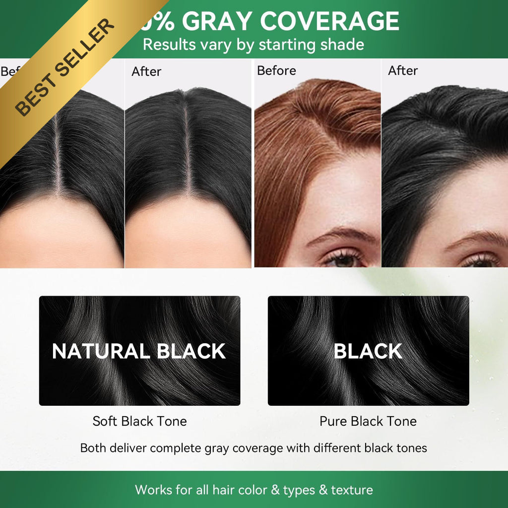 Natural Black Hair Dye Shampoo 3-in-1 Color & Conditioner for Gray Hair