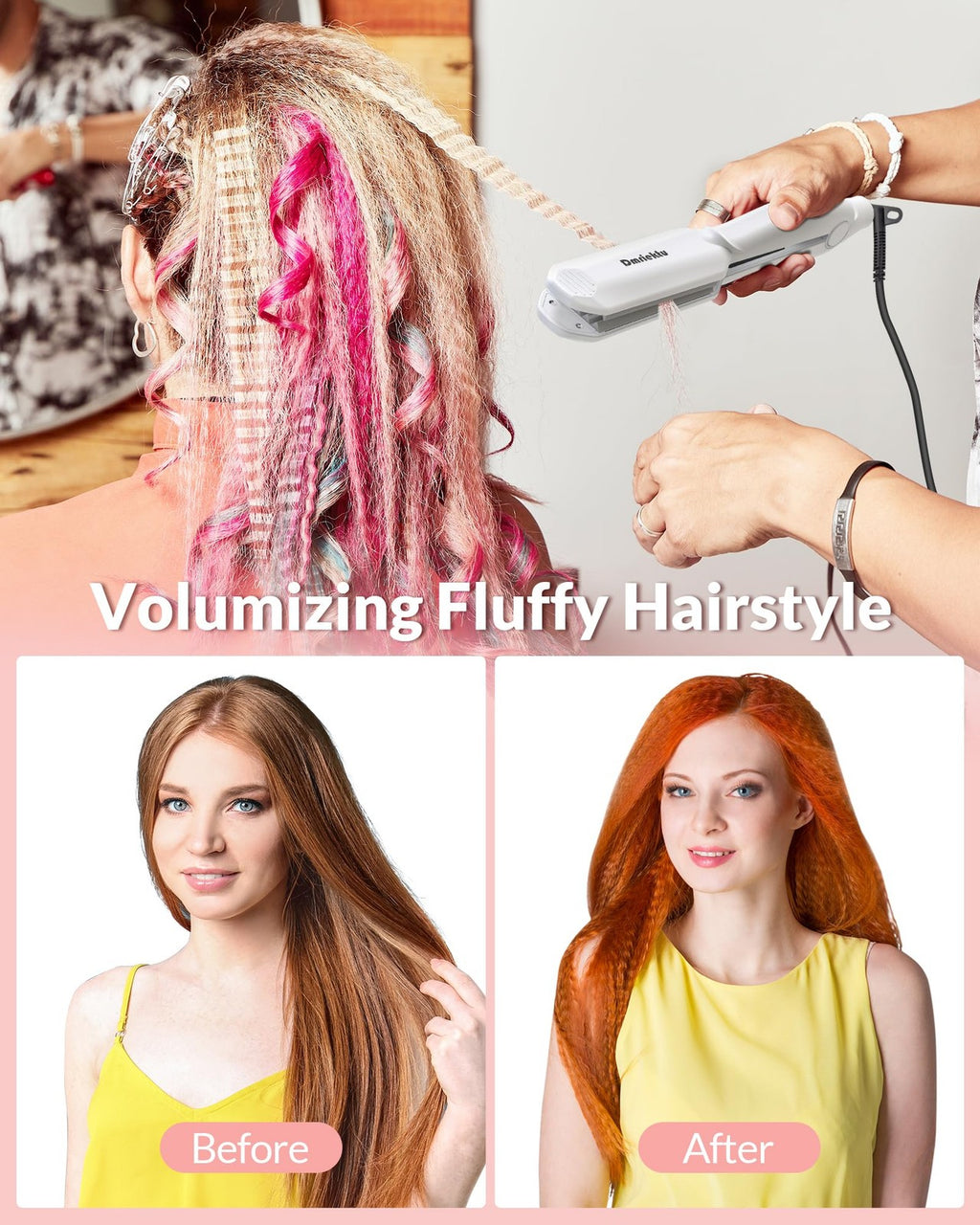 Hair Crimper for Women - Volumizing Fluffy Hairstyle & 5 Temp Settings