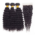 Virgin Human Hair Extensions 3 Bundles with Free Part Lace Closure Deep Wave