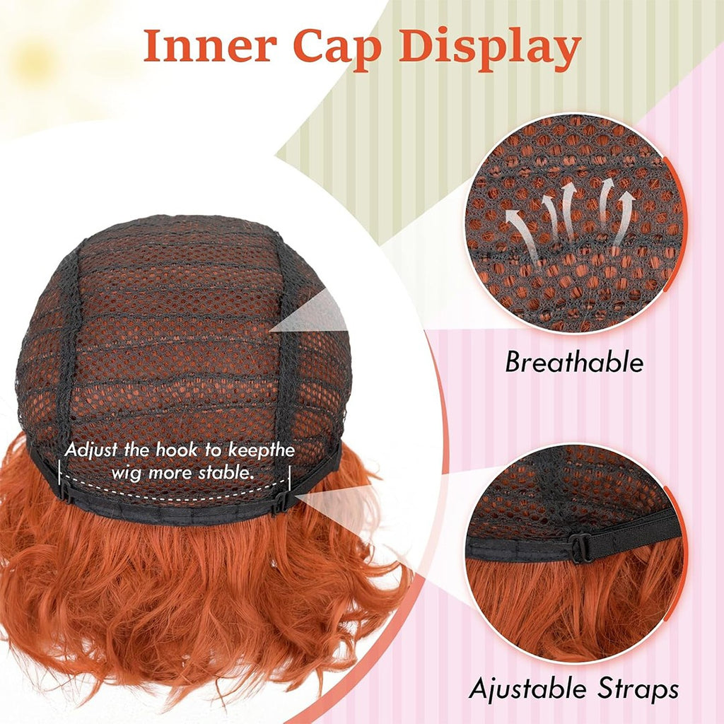 Women's Short Orange Wavy Cosplay Wig with Accessories - Halloween Costume