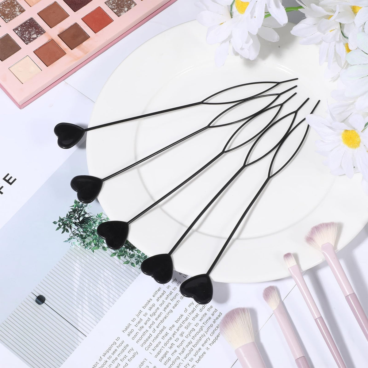 12 Pcs Hair Beader Tool Set for Braids and Styling - Black Heart-Shaped Beaders for Girls & Women