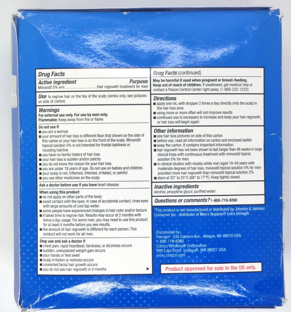 Minoxidil 5% Hair Regrowth Solution for Men - Extra Strength Kirkland Signature