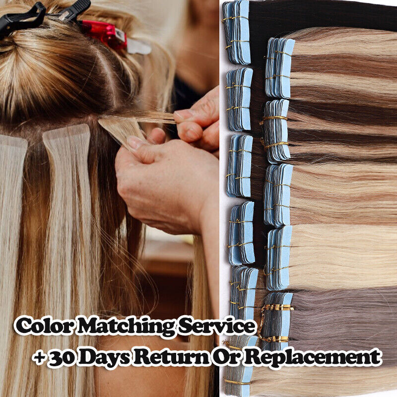 60PCS Human Hair Extensions Thick Tape-In Remy Straight Hair Weft - Multiple Colors & Lengths