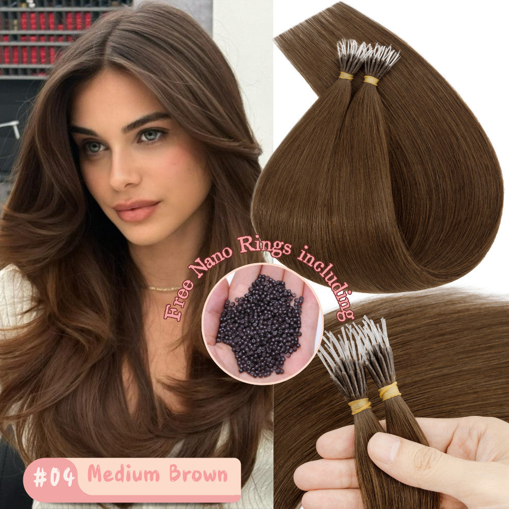 150Pcs Thick Remy Human Hair Extensions Nano Ring Micro Loop Beads - Multiple Colors & Lengths