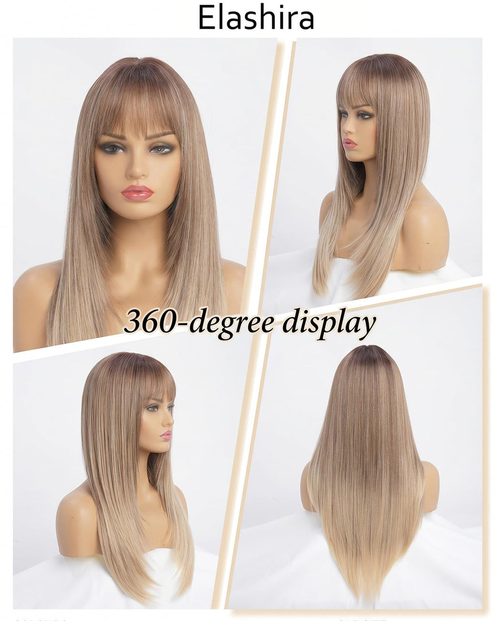 26-Inch Ombre Blonde Synthetic Wig with Bangs for Women - Heat-Resistant, Straight Hair Extension
