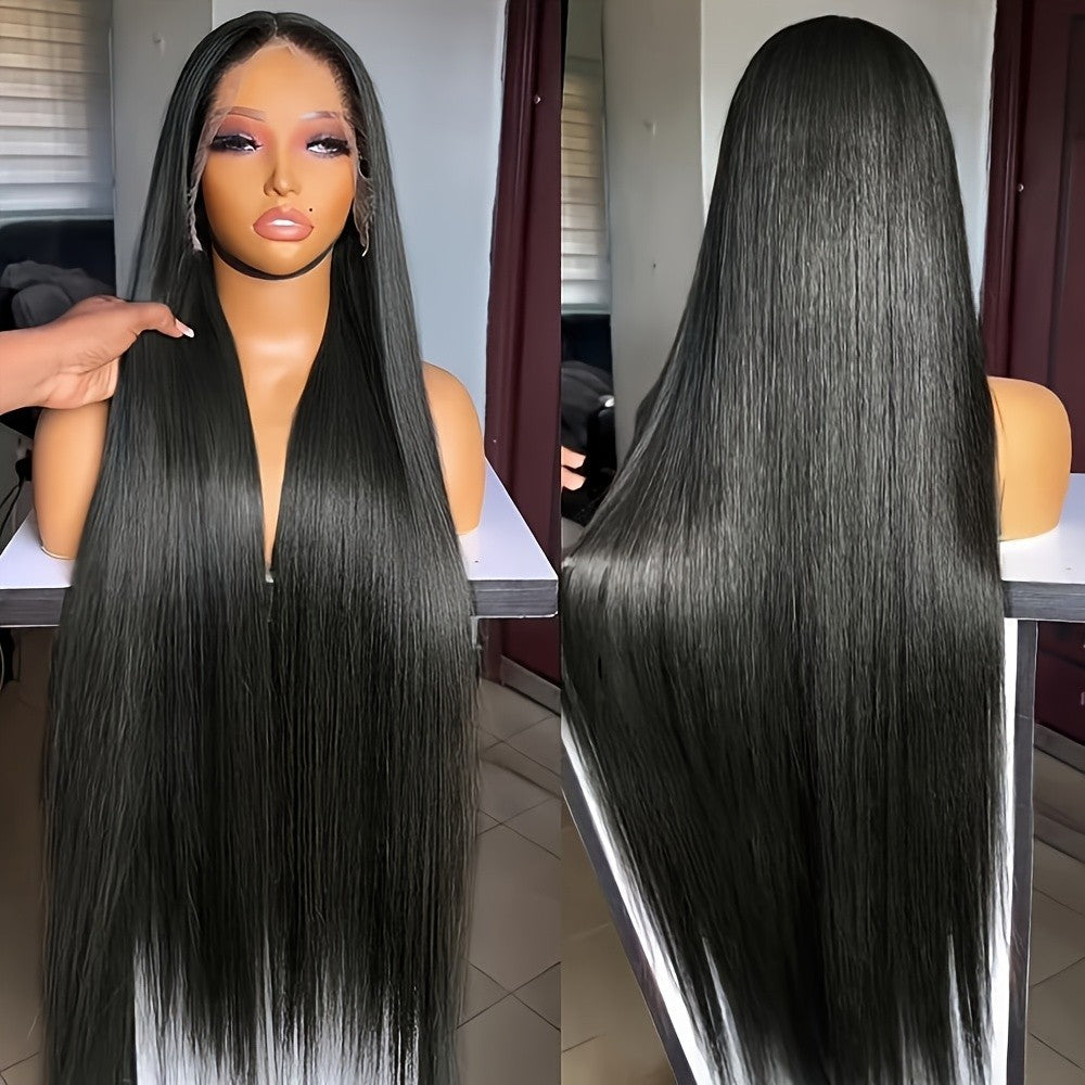 Black Synthetic Lace Front Wig 180% Density Heat-Resistant Long Straight Hair