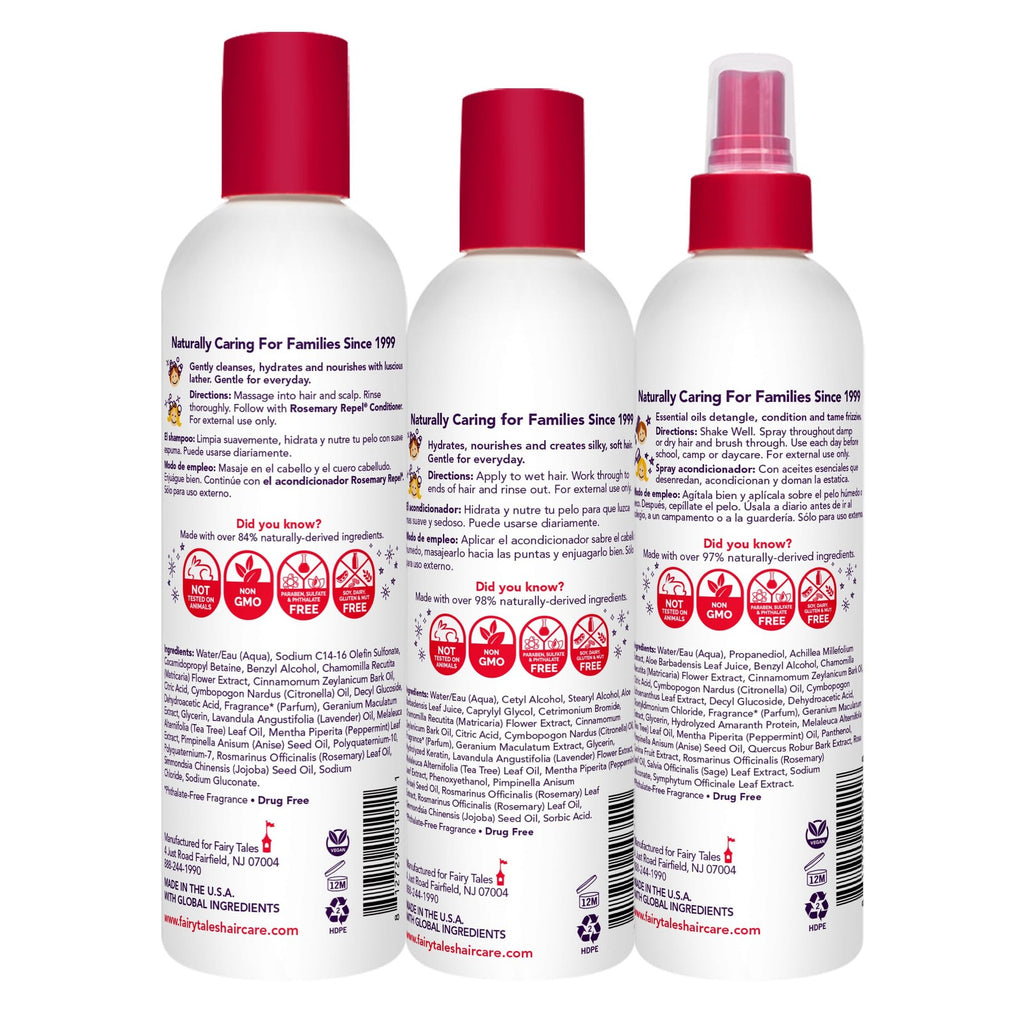 Kids Lice Prevention Shampoo Conditioner & Spray Set - Natural Repellent Trio