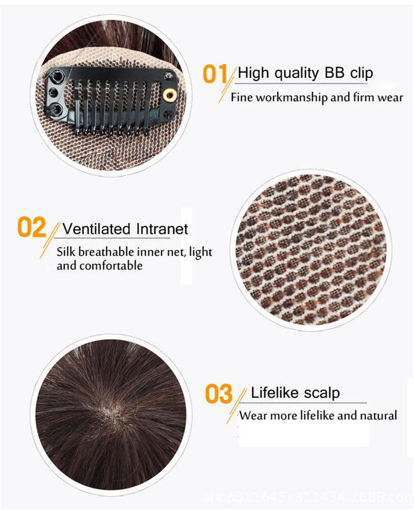 Silk Base Clip-In Human Hair Topper for Thinning Hair - Remy Straight 4-6 Inch