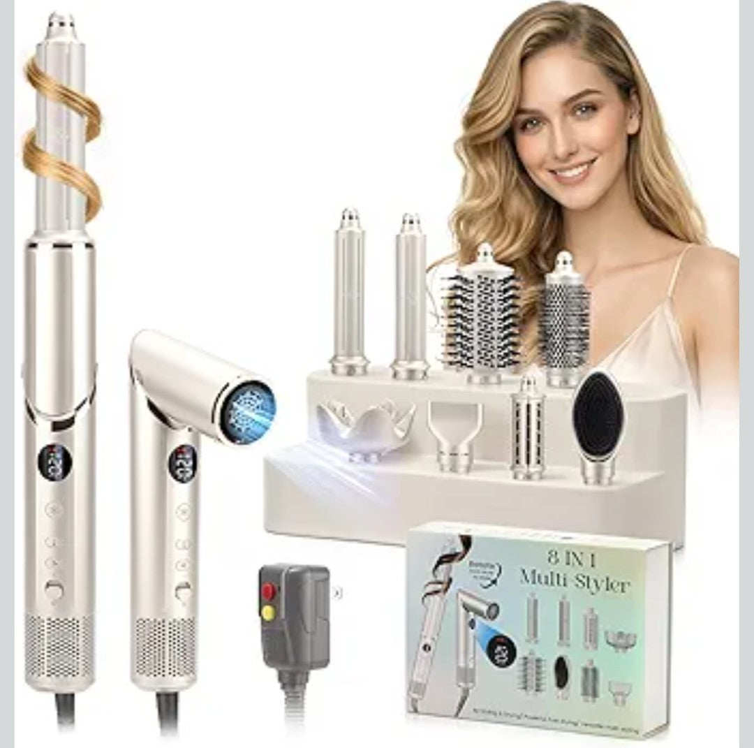 8-in-1 High-Speed Hair Dryer Brush Set with Ionic Hot Air Styler and Curlers