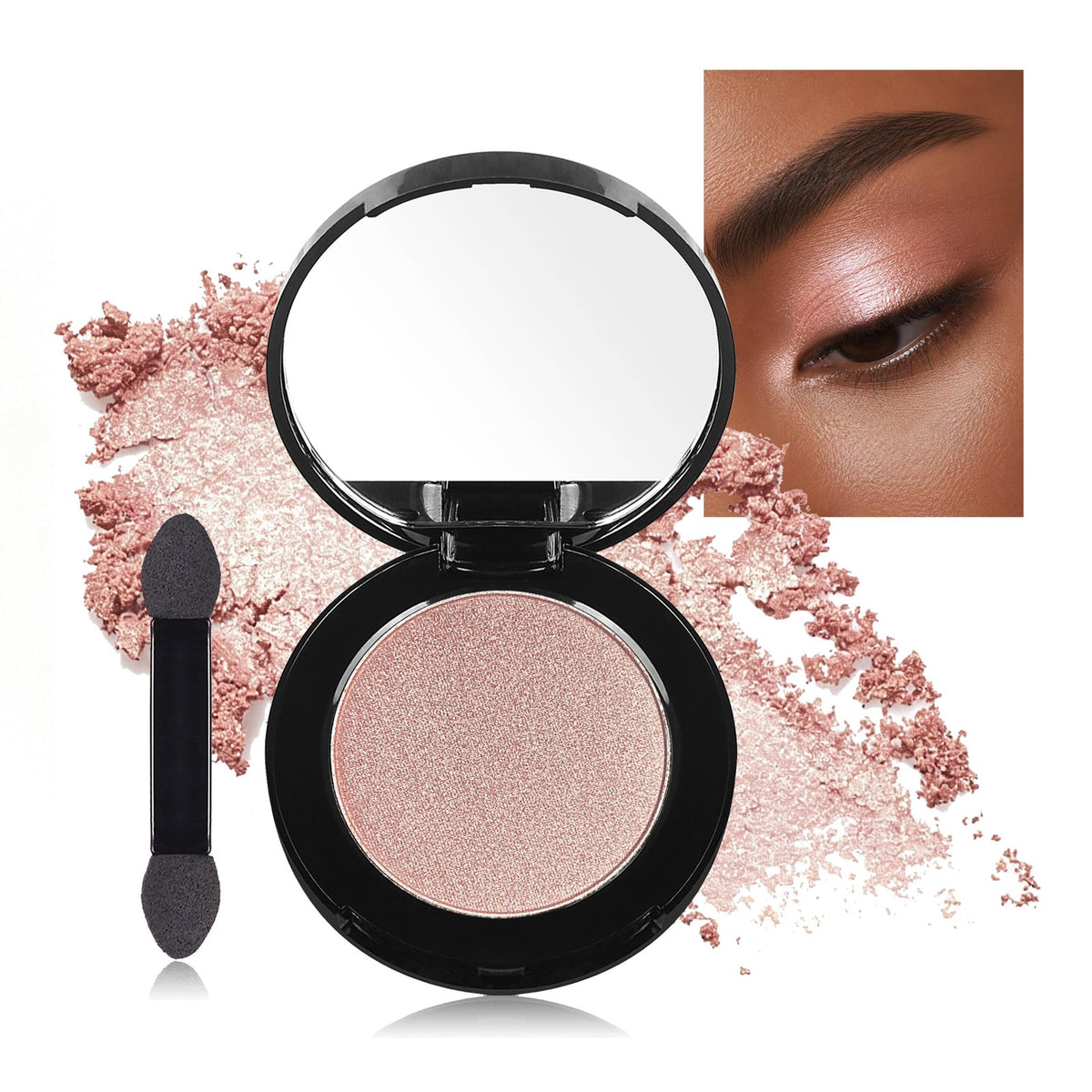 Pink Champagne Shimmer Eyeshadow with Mirror - Long Lasting 1.16 oz