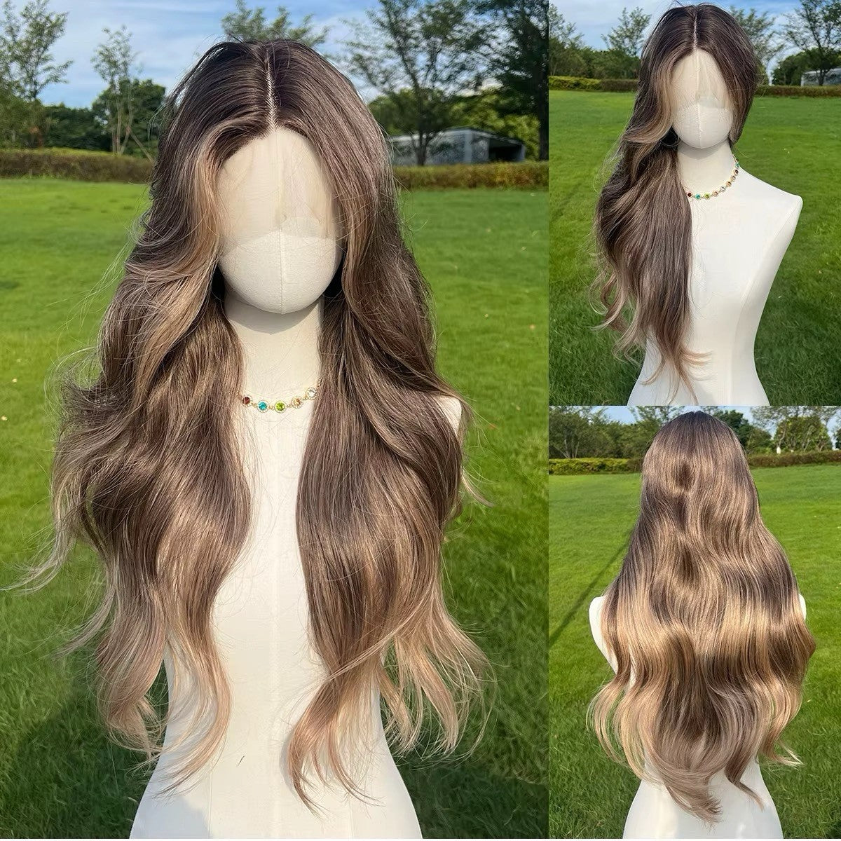 Long Wavy 24 Inch Lace Front Wigs for Women Middle Part Blonde Ends Dark Light Brown