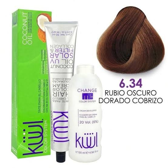 Hair Color Cream Rubio Oscuro Dorado Cobrizo 6.34 - 90ml with Developer