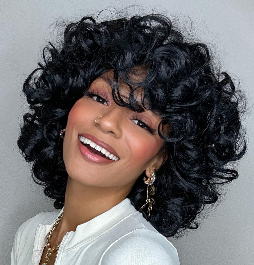 Black 14-Inch Synthetic Curly Wig for Cosplay & Parties - Unbranded