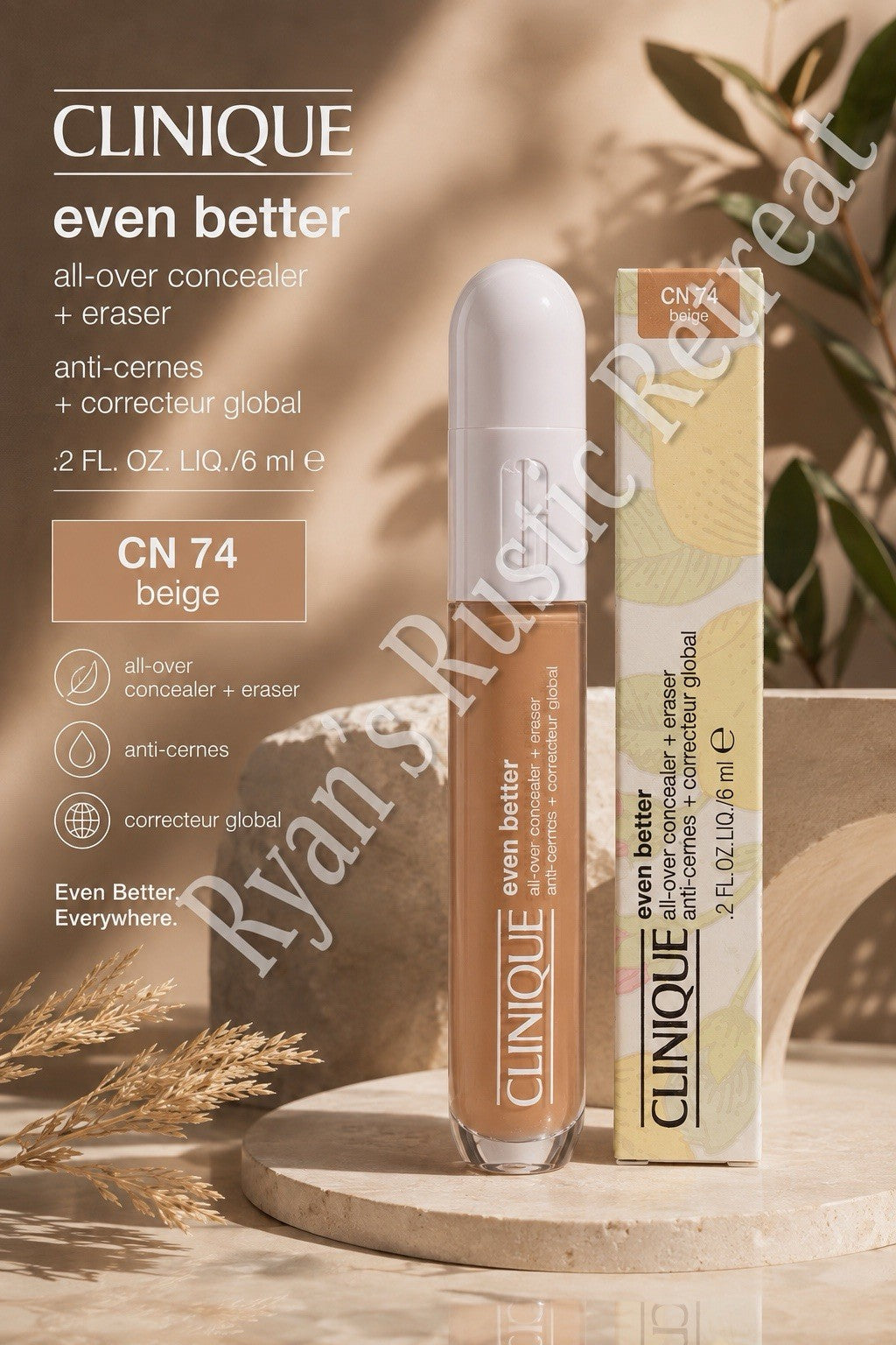 Concealer + Eraser, 0.2 oz, CN 74 Beige – Full Size, New