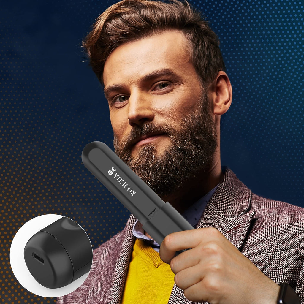 Cordless Beard & Hair Straightening Brush for Men - Travel-Friendly Hot Comb
