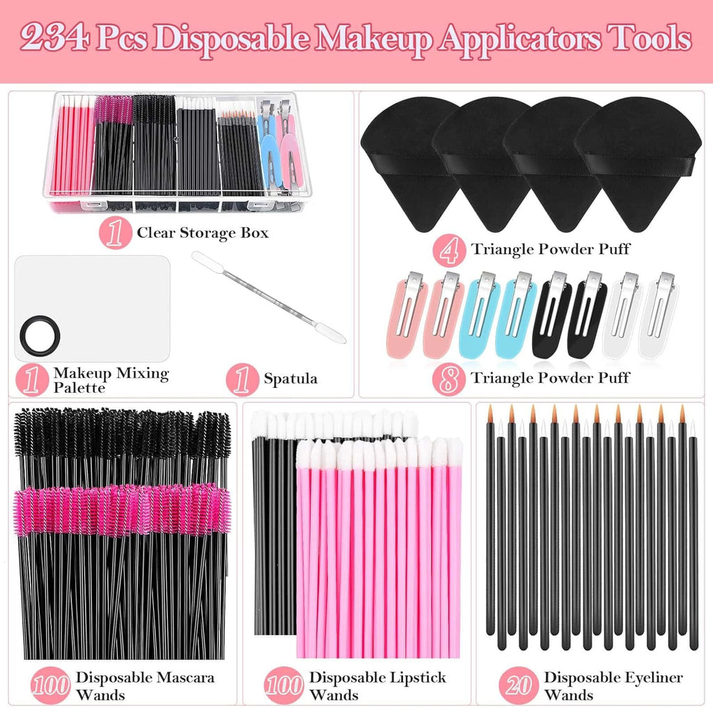 Disposable Makeup Applicator Kit – 234 Pcs Hygienic Wand, Lip & Puff Set