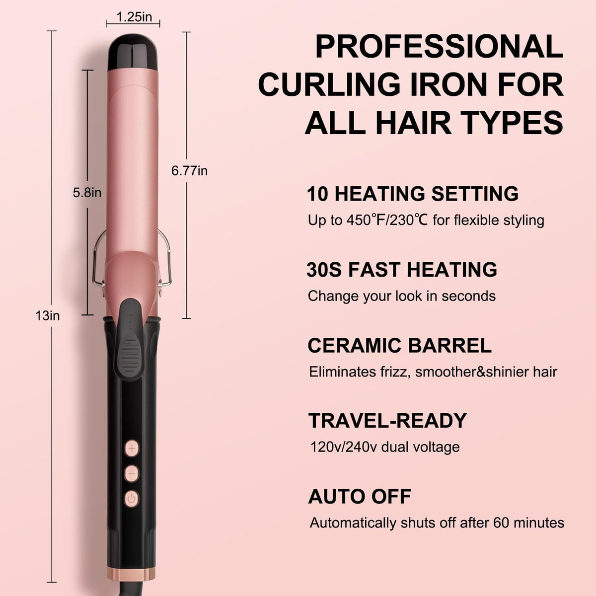 1.25 Inch Ceramic Curling Wand for Loose Curls - Heat Styling Tool