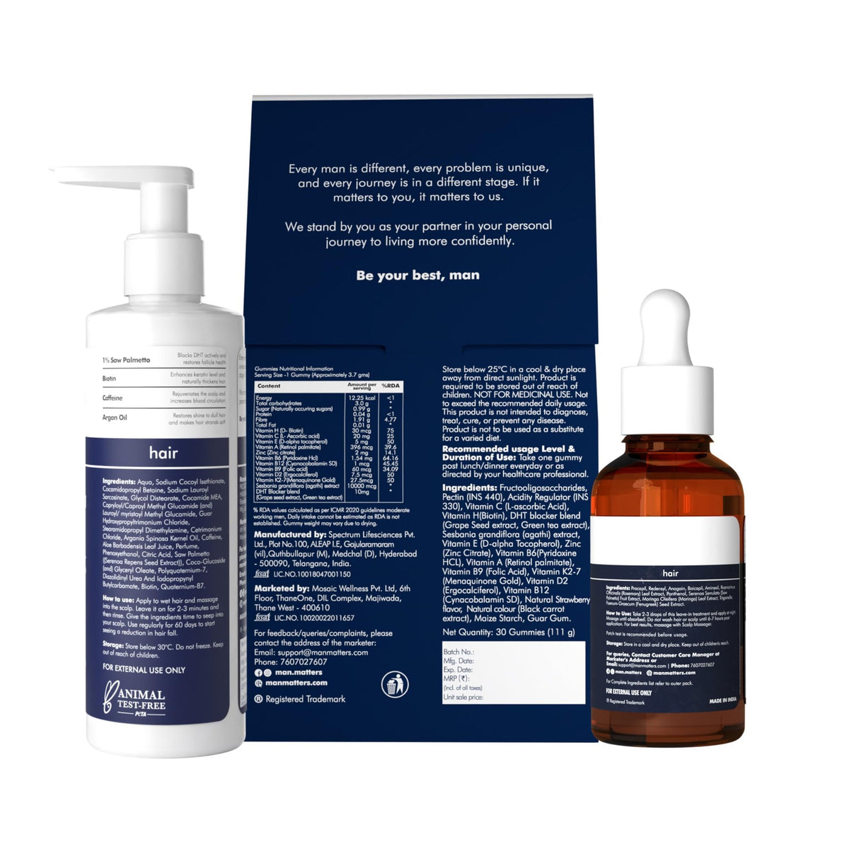 Hair Care Combo for Men - Serum, DHT Shampoo & Biotin Gummies Set