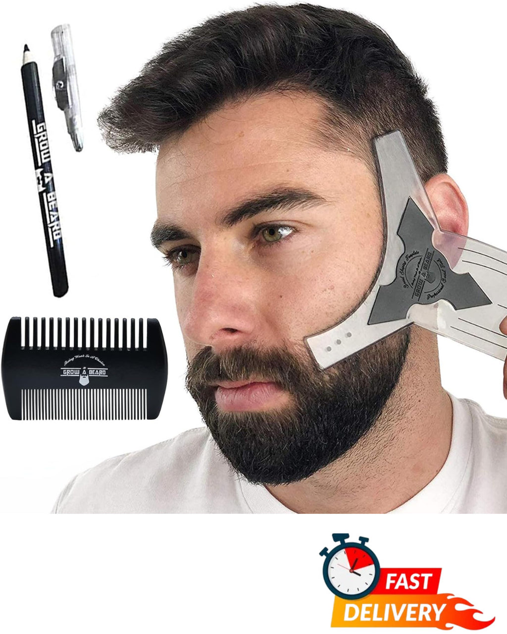 Beard Shaper Lineup Tool with Comb - Precise Beard Guide & Template