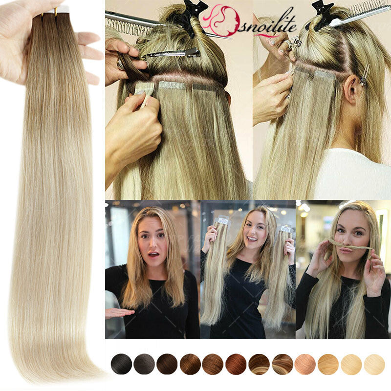 Remy Human Hair Extensions Tape-In Full Head Highlight 100% Thick & Natural