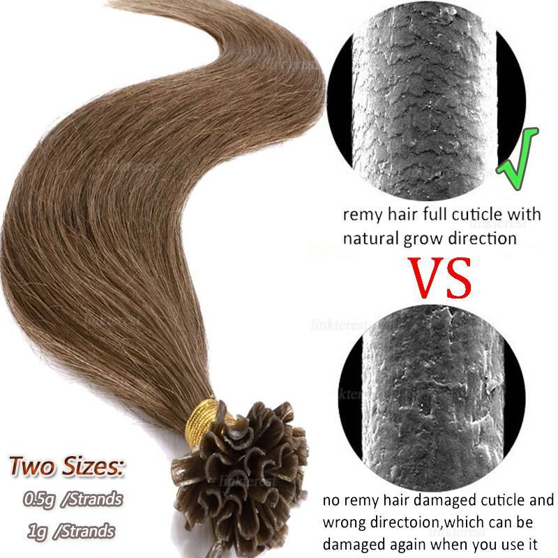 Human Hair Extensions Flat Nail U Tip Keratin Bonding Virgin Remy Hair