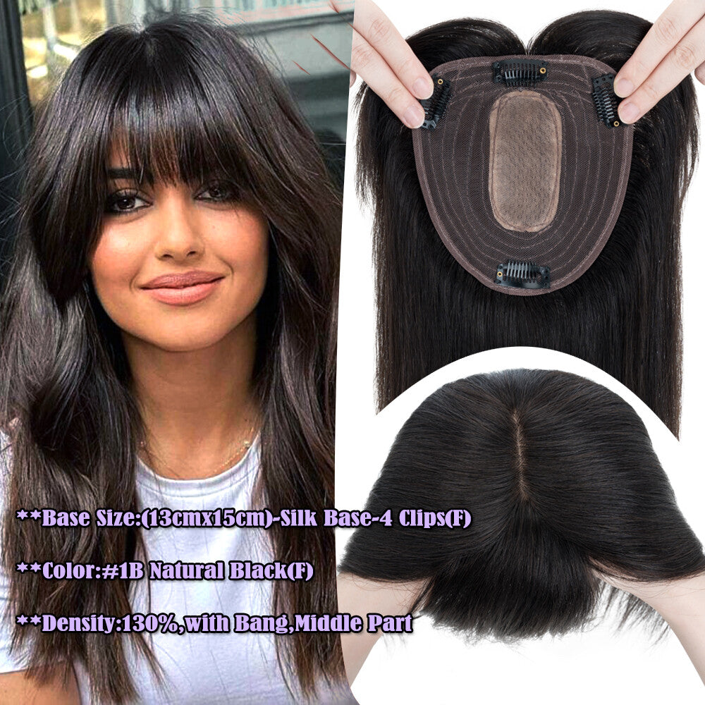 Clip-In Hair Topper with Silk Base - Remy Human Hair, Multiple Sizes & Colors