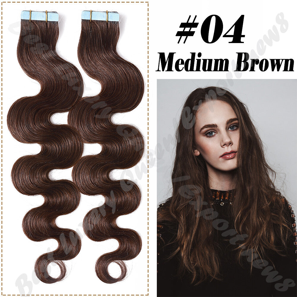 100% Human Hair Tape-In Extensions Full Head Body Wave & Straight Styles