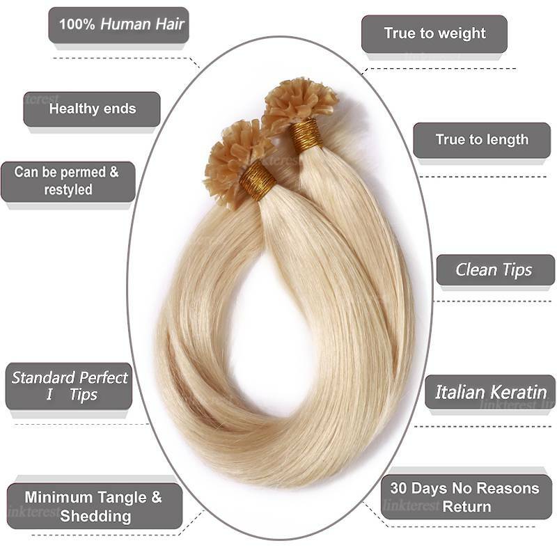 Human Hair Extensions Flat Nail U Tip Keratin Bonding Virgin Remy Hair