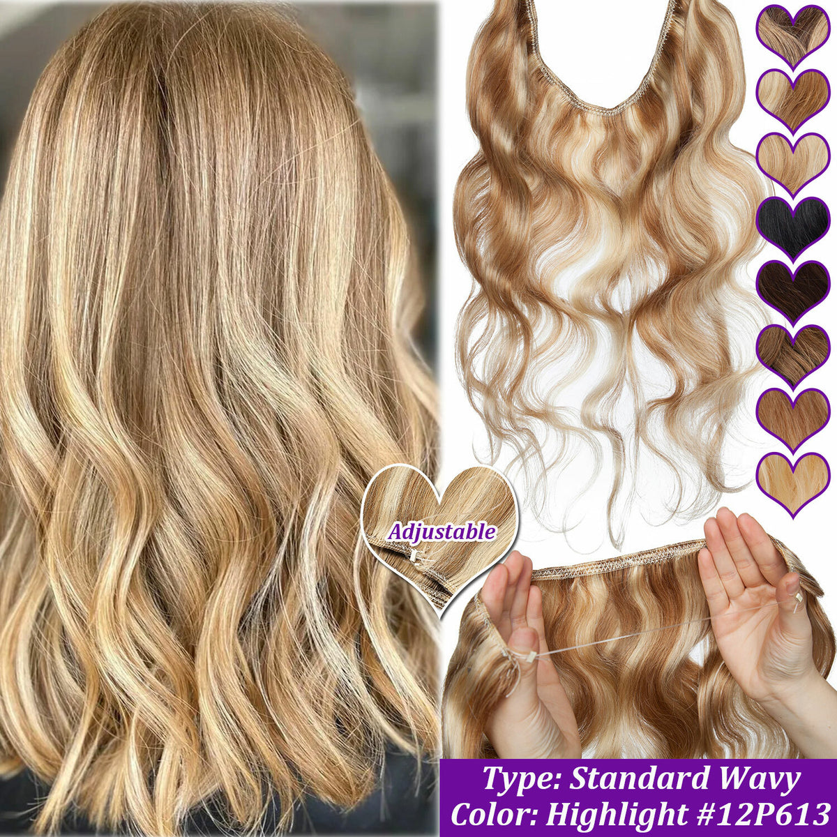 Wire-In Human Hair Extensions with Clips - Thick & Natural Look, 12-22 Inches