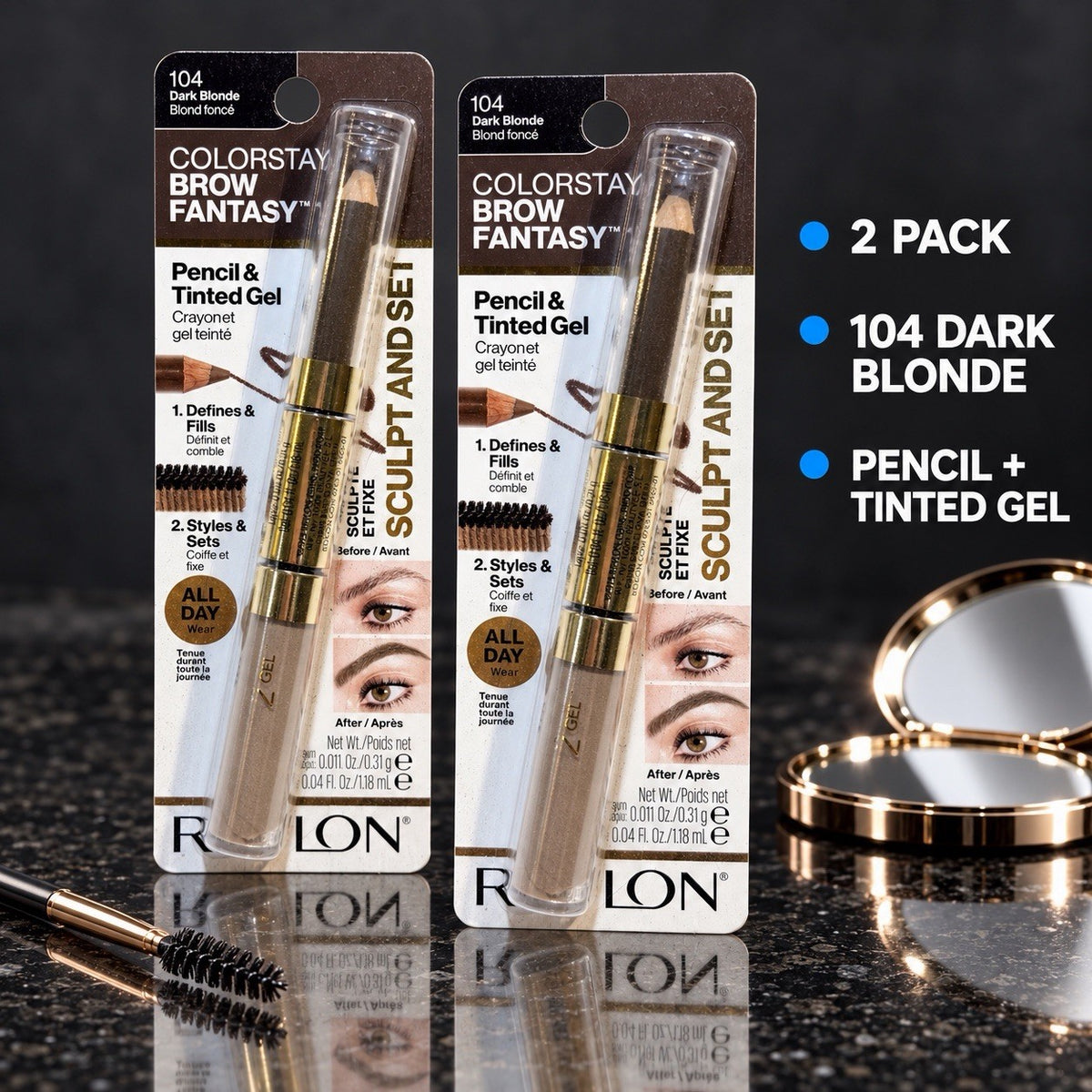 Revlon ColorStay Brow Pencil & Tinted Gel Duo - Dark Blonde, 2 Pack