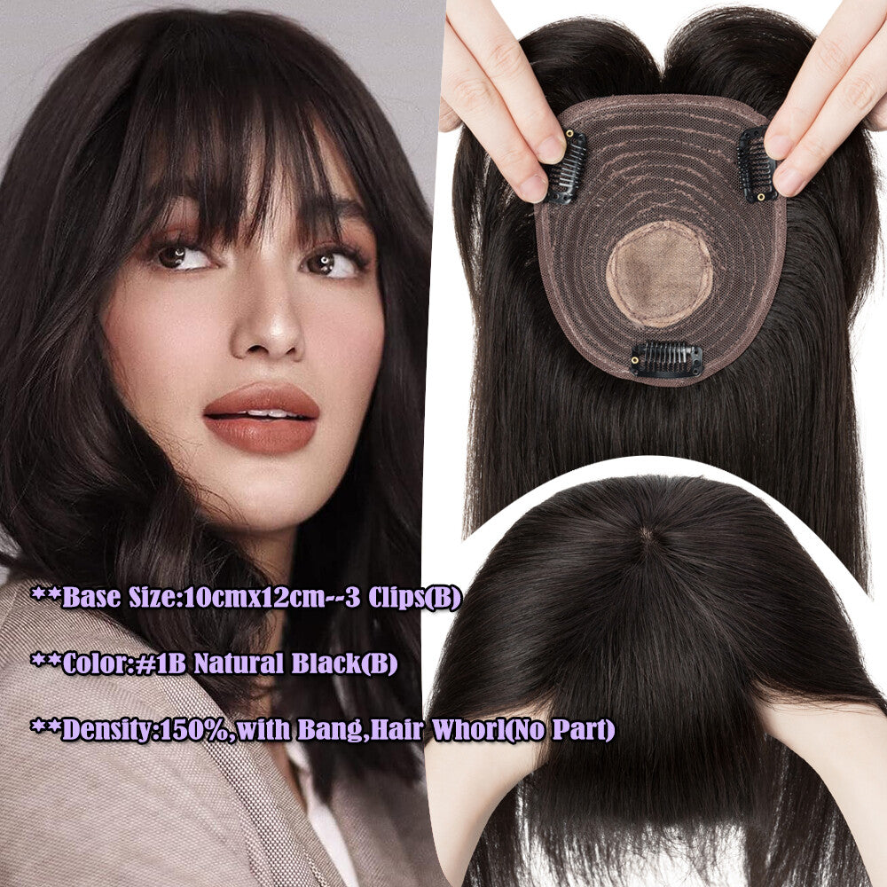 Clip-In Hair Topper with Silk Base - Remy Human Hair, Multiple Sizes & Colors