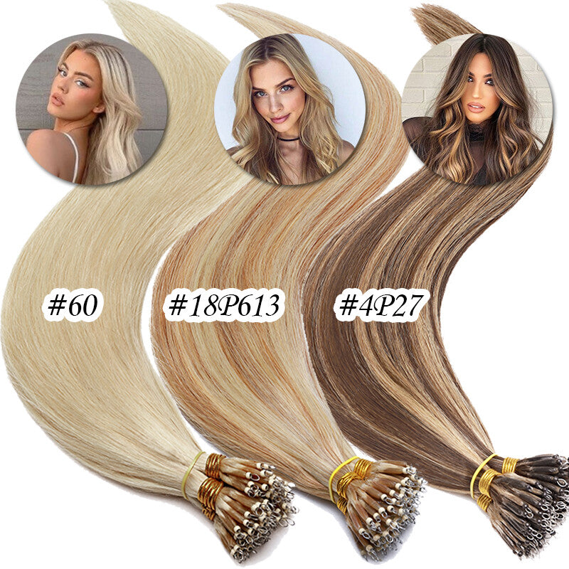 Nano Ring Remy Human Hair Extensions - Thick Highlight Balayage Ombre, 16-22 Inch Options