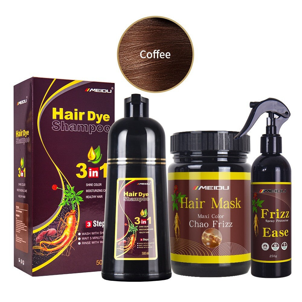 MEIDU Coffee Hair Dye Shampoo Set with Mask & Spray Protector - Long Lasting Color