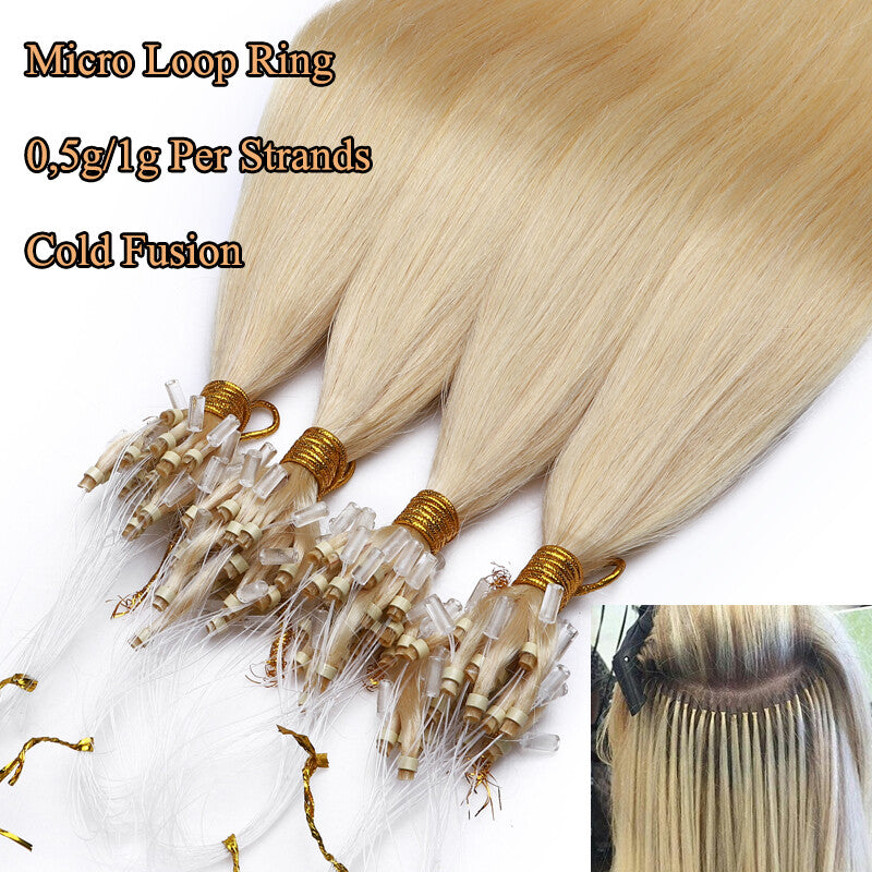 Human Hair Extensions Micro Loop Rings Full Head Set 16-22 Inch Multiple Colors & Weights