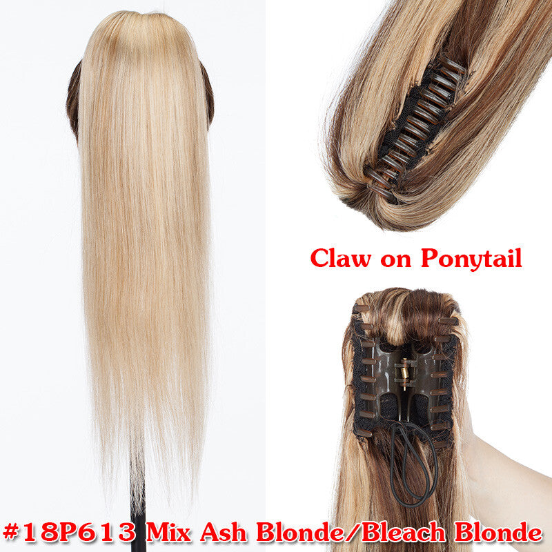 Clip-In Human Hair Ponytail Extensions Wrap Around Thick Hairpiece
