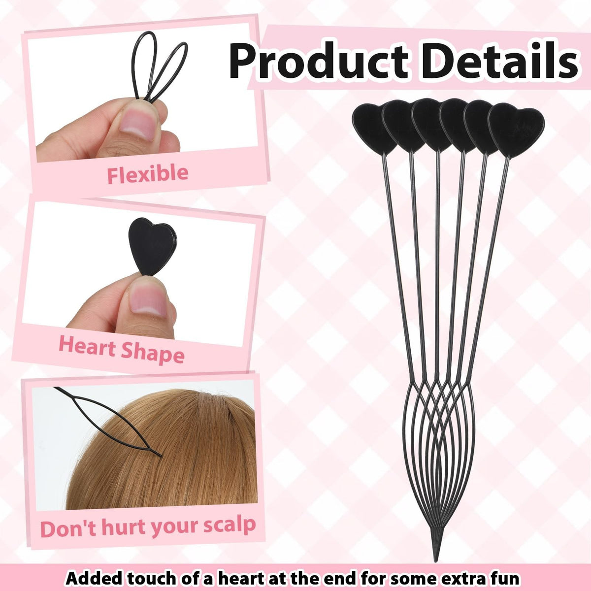 12 Pcs Hair Beader Tool Set for Braids and Styling - Black Heart-Shaped Beaders for Girls & Women