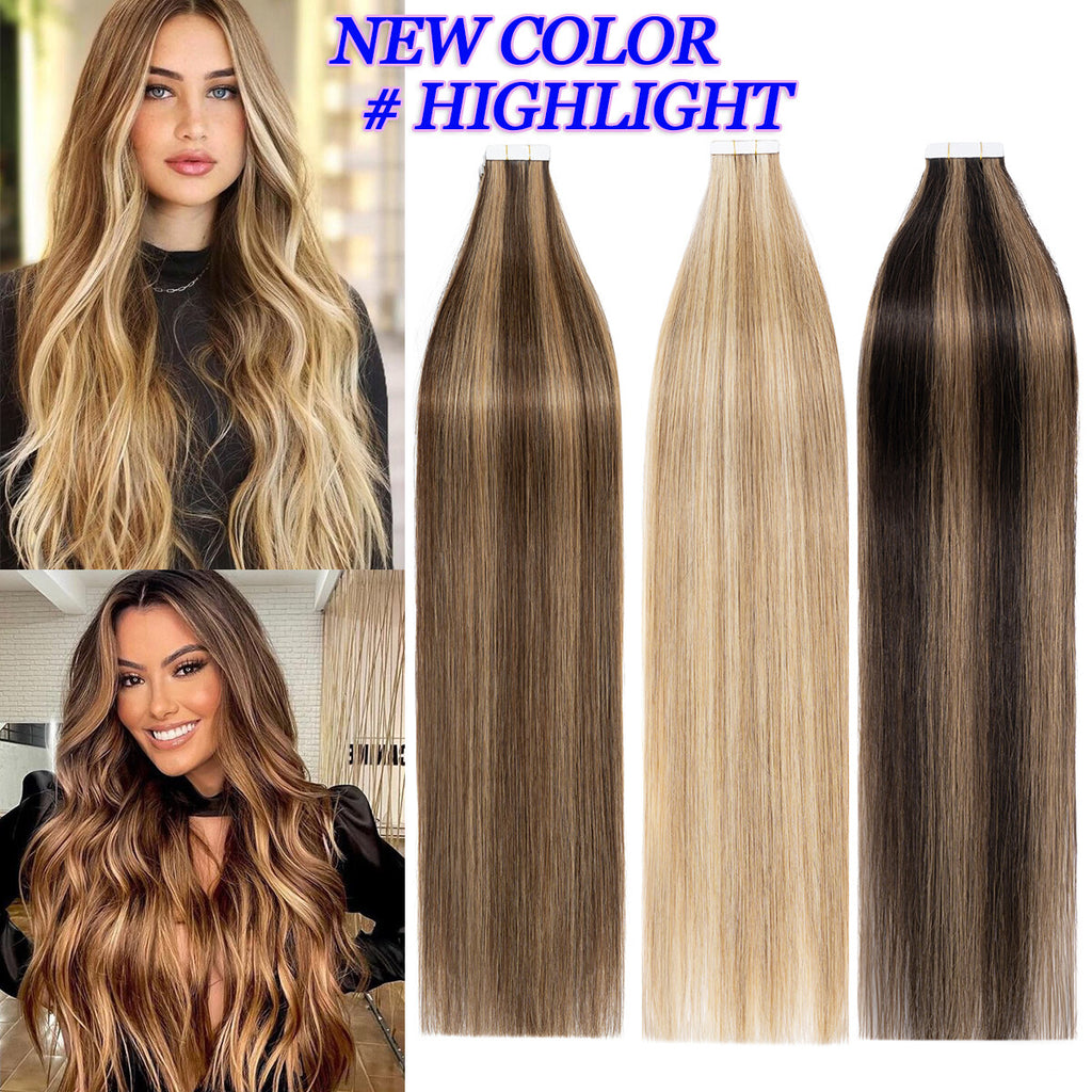 Russian Tape-In Human Hair Extensions - Thick Remy Hair, Multiple Colors & Lengths