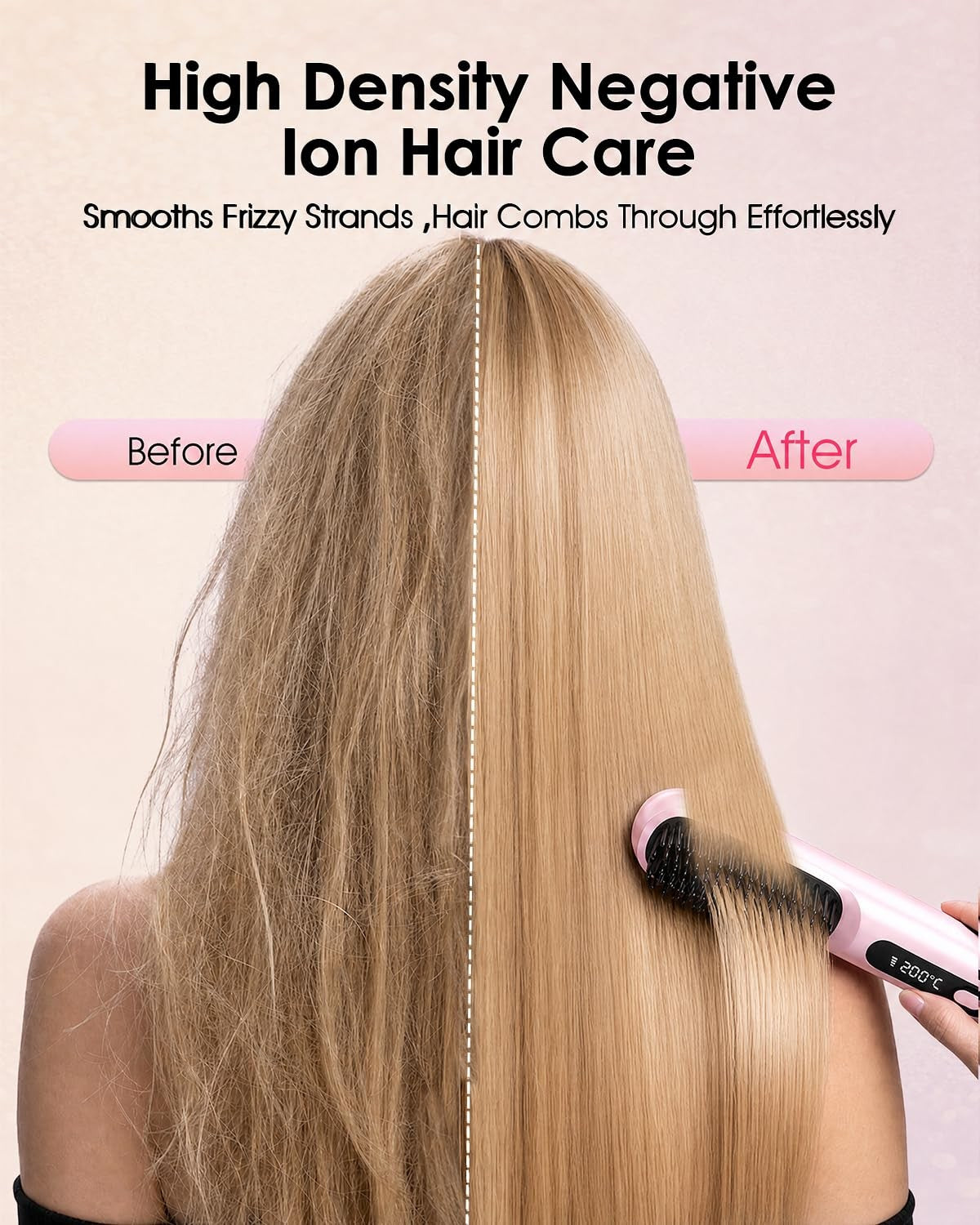 Cordless Ionic Hair Straightener Brush with 3D High-Density Teeth & Digital Temp Control