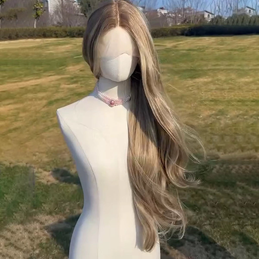 30 Inch Blonde Brown Lace Front Wig with Heat-Resistant Synthetic Hair