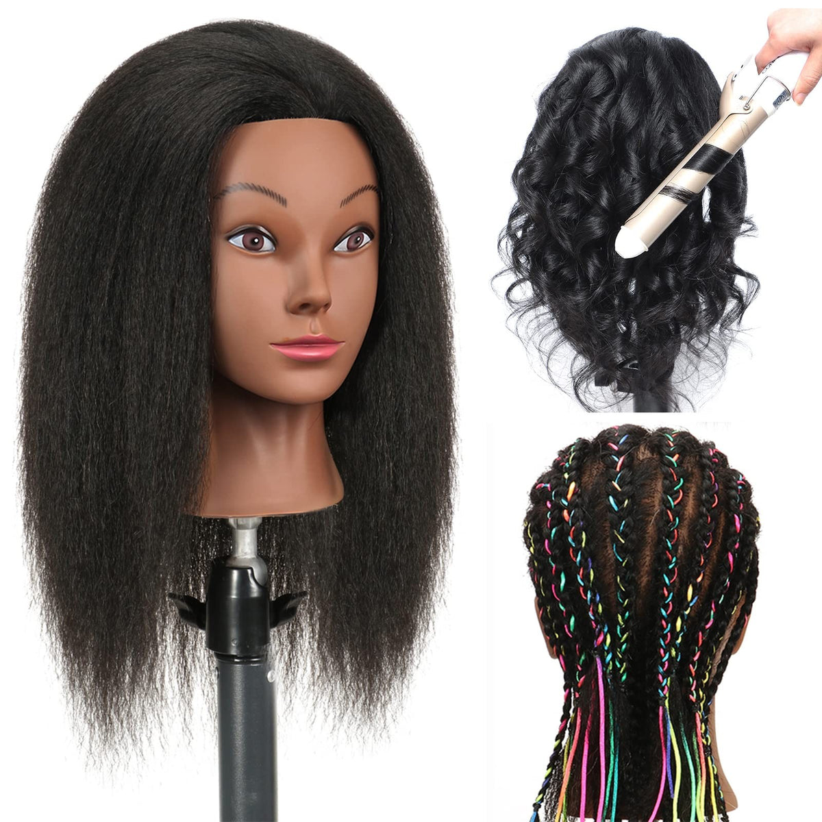 16-Inch Human Hair Mannequin Head for Hair Styling Practice & Cosmetology