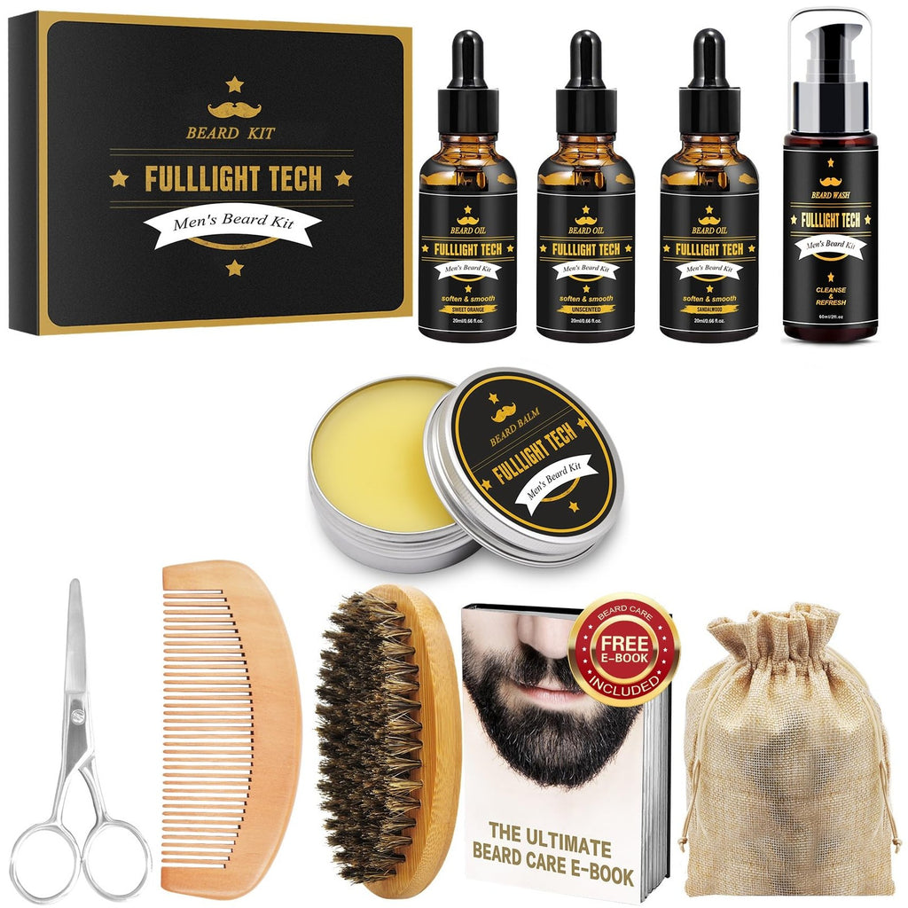 Men's Beard Care Kit with 3 Scented Oils, Grooming Gift Set for Dad & Husband