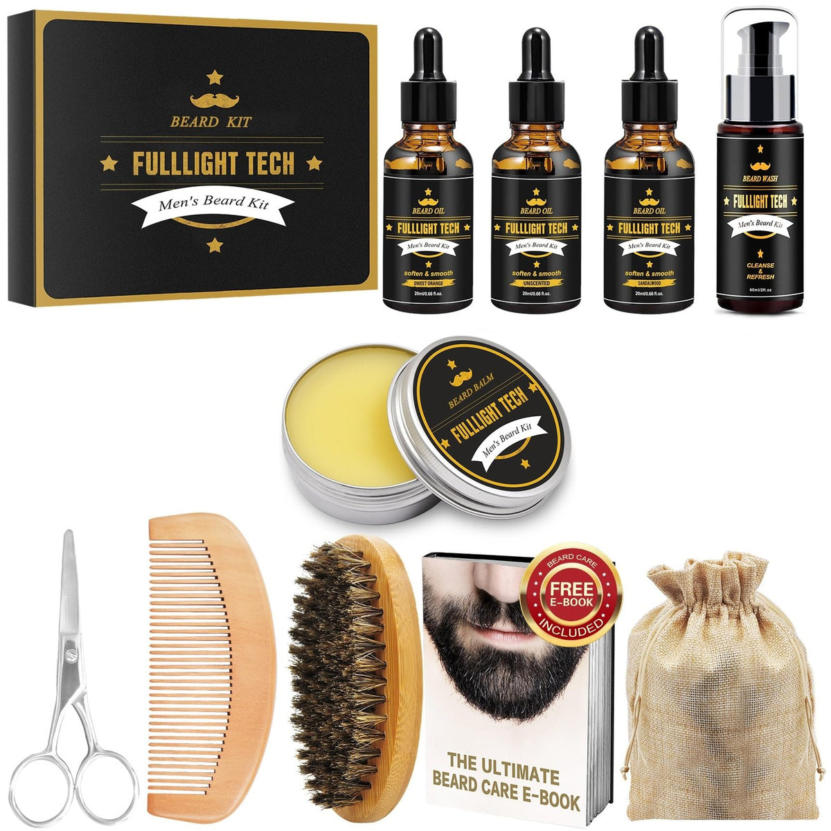 Men's Beard Care Kit with 3 Scented Oils, Grooming Gift Set for Dad & Husband