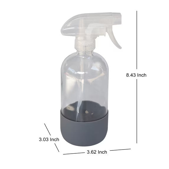 16 oz Reusable Glass Spray Bottle with Rubber Bottom for Household & Gardening