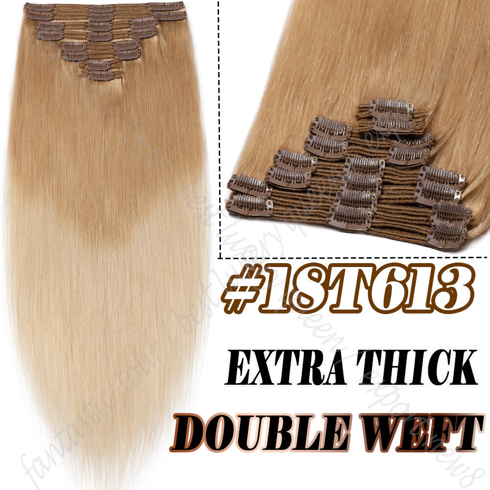 150g Double Weft Clip-In Human Hair Extensions - Full Head, Thick & Natural