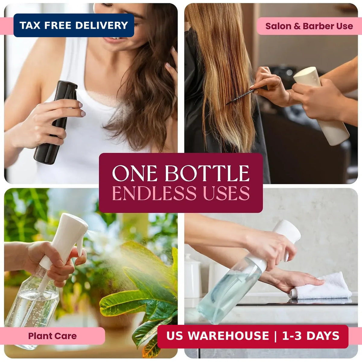 Continuous Spray Bottle for Hair 10.1 oz Fine Mist Mister for Styling & Cleaning