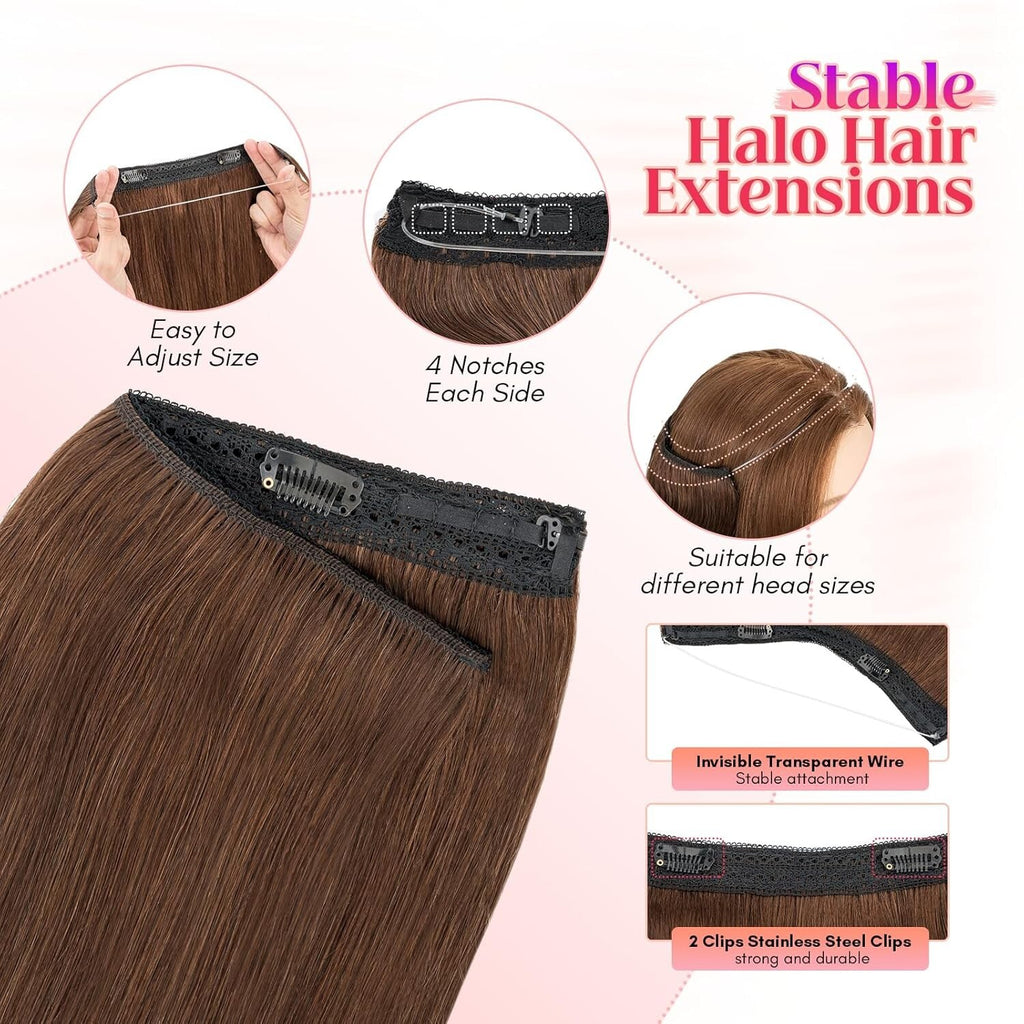 Halo Invisible Wire Hair Extensions - 100% Remy Human Hair, 11 Inch Medium Brown