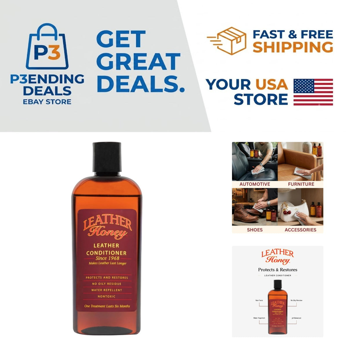 Leather Conditioner Unscented Water Repellent 8 Fl Oz - Non-Toxic, Safe for All Leather