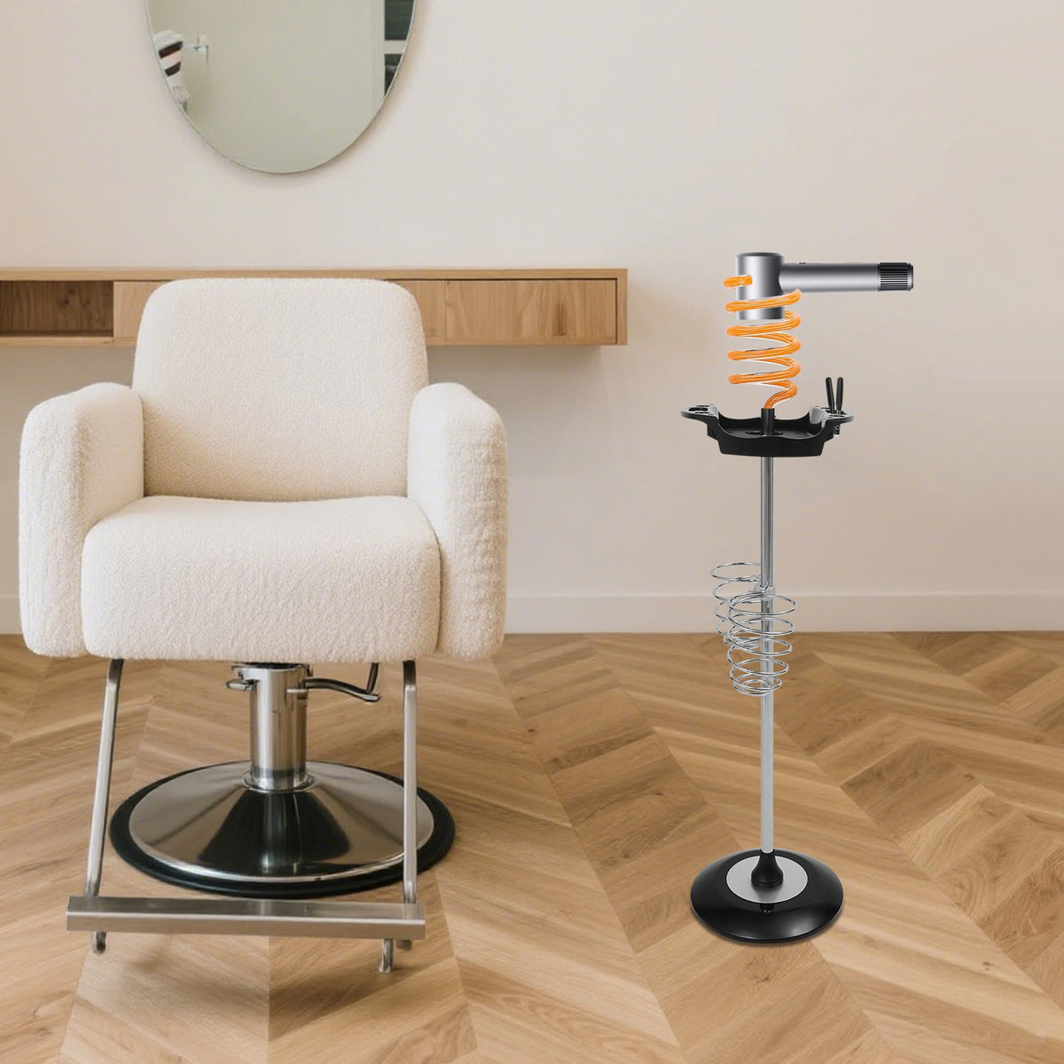 Hair Dryer Stand with Tray and Spiral Holder – Stylish Organizer for Styling Tools