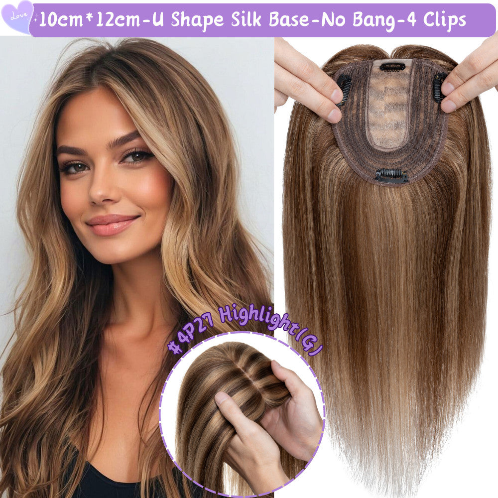 Clip-In Hair Topper for Women - Natural Remy Human Hair Wiglet with Lace/Silk Base