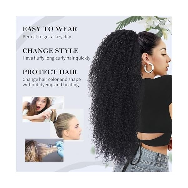 Deep Curly Ponytail Extension with Drawstring - 27 Inch Synthetic & Human Hair
